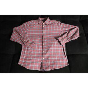 UNTUCKit Button Up Shirt Men L Red/Blue Plaid Slim Fit Spread Collar Long Sleeve